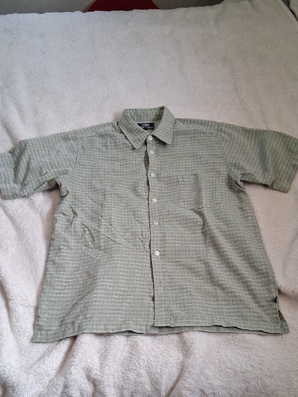 Men's Short-Sleeve Button-Down Shirt in Light Olive Plaid
